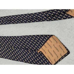 Pierre Cardin Navy Blue and Beige Patterned Silk Tie Vintage